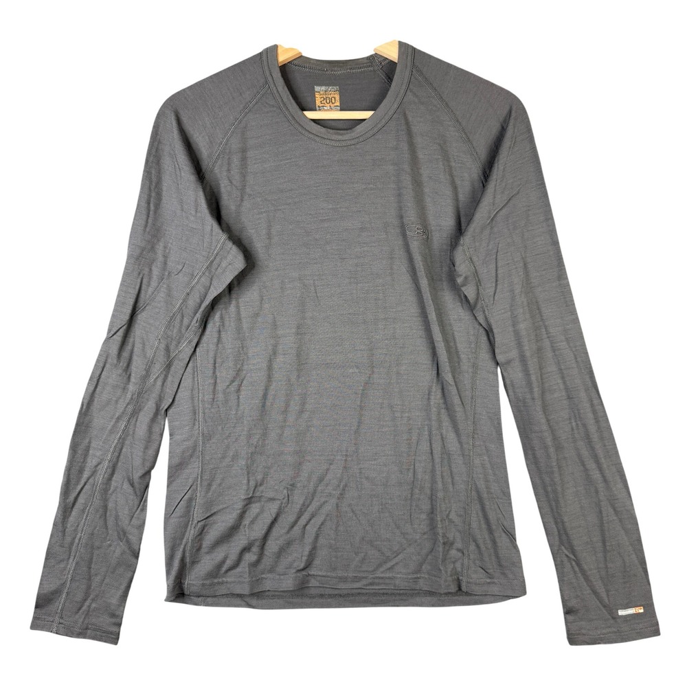 Icebreaker Oasis 200 Merino Wool Long Sleeve Crewe Base Layer Gray Mens M